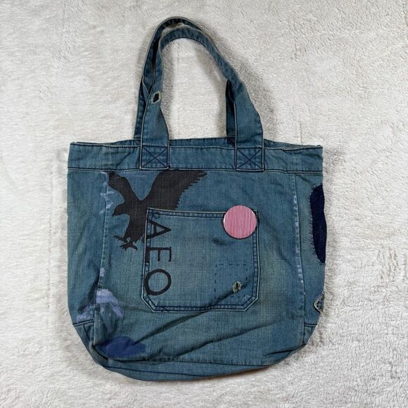Vintage Y2K American Eagle Denim Tote Bag Purse - Picture 1 of 6